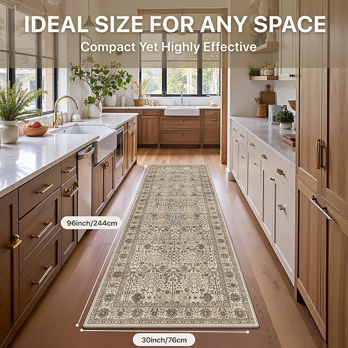 Bavni2'6''x8 Rug Runners for Hallways, Washable Runner Rug Non Slip,Vintage Floral Print Style Rugs for Bedroom-Lightweight Low Pile Carpet for Hallways Bathroom, Dark Espresso