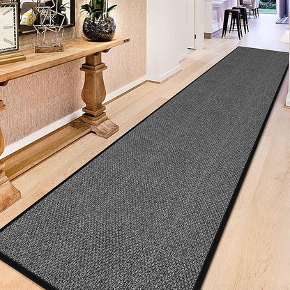 GOYLSER 15ft Jute Hallway Runner Rug Non Slip Washable, Rubber Backed Absorbent Laundry Rugs Laundry Room Runner, Black Long Entry Runner