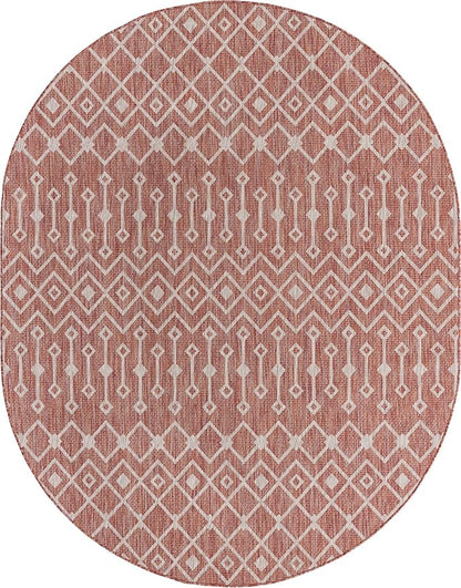 Unique Loom Outdoor Trellis Collection Area Rug - Tribal Trellis (7' 10" x 10' Oval, Rust Red/ Ivory)