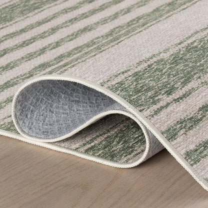 Dash & Albert Xaren Green Machine Washable Rug, 8.5 X 11.5 Feet, Green/Grey Stripe Pattern