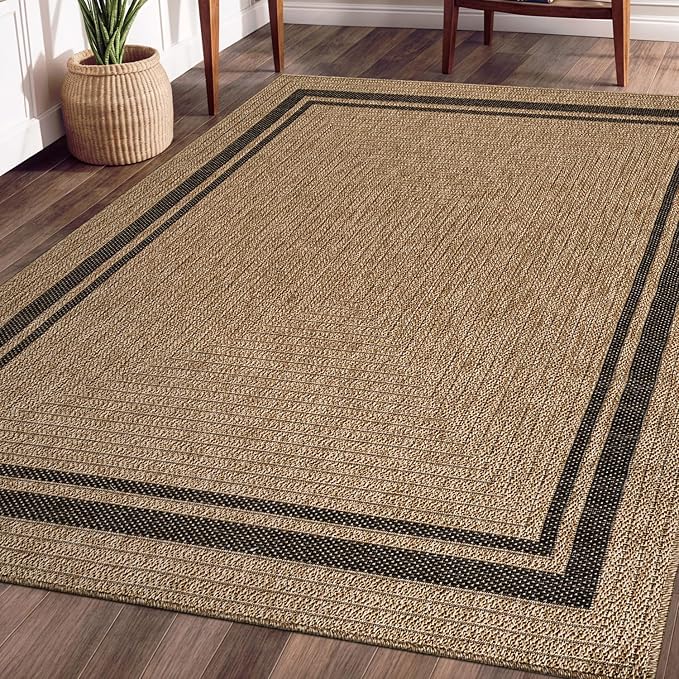 Beverly Rug Easy Jute Bordered Rug 5x7 Washable Durable Indoor Outdoor Area Rugs for Living Dining Room Patio Office Stain Resistant Non Shedding Casual Indoor Outside Carpet 5 x 7 Natural