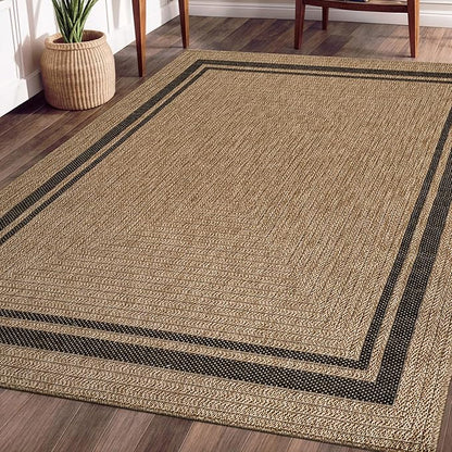 Beverly Rug Easy Jute Bordered Rug 5x7 Washable Durable Indoor Outdoor Area Rugs for Living Dining Room Patio Office Stain Resistant Non Shedding Casual Indoor Outside Carpet 5 x 7 Natural