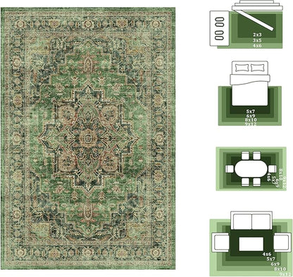 8x10 Area Rugs for Living Room Ultra-Soft Washable Rug Vintage Distressed Boho Area Rug, Non-Slip Low Pile Stain Resistant Carpet for Bedroom Dining Room Kitchen Office