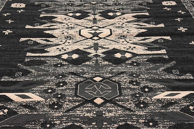 Unique Loom Taftan Collection Border Geometric Tribal Inspired Design Area Rug (9' 0 x 12' 0 Rectangular, Black/ Gray)