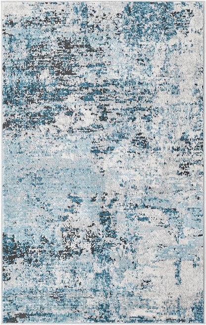 Rugs.com Leipzig Collection Rug – 3x5 Blue Low-Pile Rug Perfect for Entryways, Kitchens, Breakfast Nooks, Accent Pieces