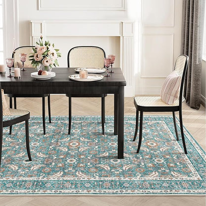 WITSHOCK Living Room Area Rugs 8x10: Soft Non-Slip Backing Washable Rugs Vintage Large Carpet for Bedroom Office Dining Room Kitchen Stain Resistant Home Decor Rug