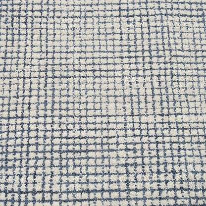 Hand-Tufted 100% Wool Pile Area Rug – Geometric Textured Grid Check Pattern – Thick and Durable Floor Carpet for Bedroom, Living Room, Kids Room, and Dining Area (Indigo Blue, 9' x 12')