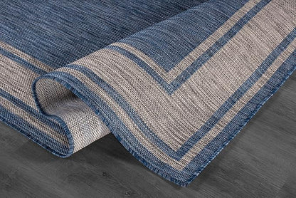 Beverly Rug Outdoor Rug 5x7 Modern Bordered Area Rugs for Indoor and Outdoor Patio Deck Porch Garden Waterproof Weather Sun Resistant Washable Outside Carpet (5 x 7 Navy)