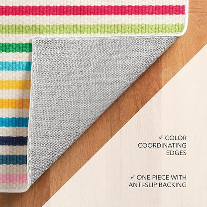 Dash and Albert Rainbow Machine Washable Area Rug - 6' x 9' Multicolor Stripe Washable Accent Rug - Durable, High Traffic Areas Kitchen, Mudroom, Hallways