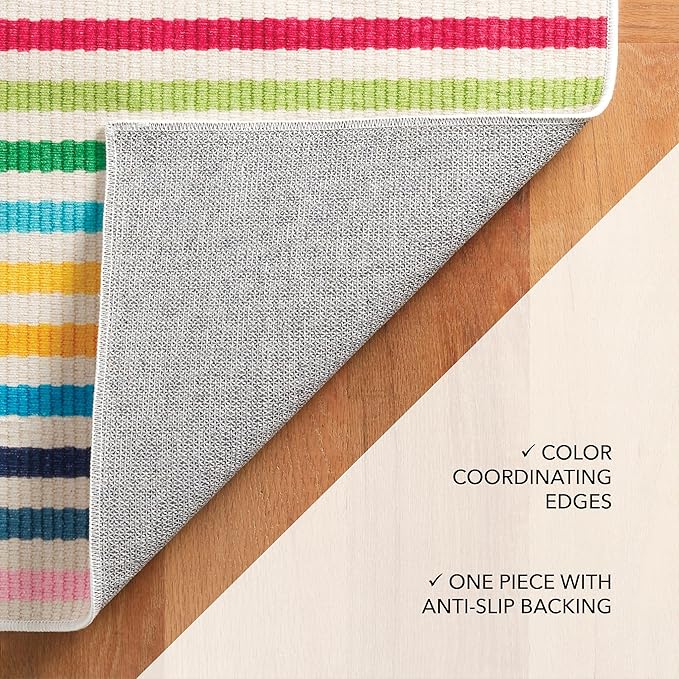 Dash and Albert Rainbow Machine Washable Area Rug - 2' x 3' Multicolor Stripe Washable Accent Rug - Durable, High Traffic Areas Kitchen, Mudroom, Hallways