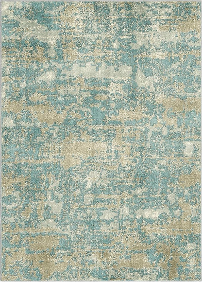 WITSHOCK Living Room Area Rugs 5x7：Modern Abstract Machine Washable Large Rug for Bedroom Dining Room Non-Slip Stain Resistant Home Office Decor,Teal Brown