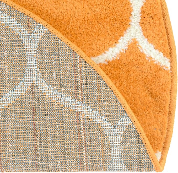 Rugs.com Lattice Frieze Collection Rug – 3' Round Orange Medium Rug Perfect for Kitchens, Dining Rooms