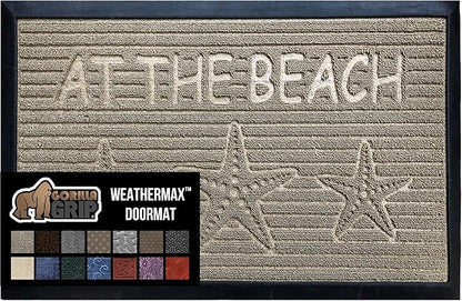 GORILLA GRIP 100% Waterproof All-Season WeatherMax Doormat US Designed Natural Rubber, Stain and Fade Resistant, Low Profile Indoor Outdoor Door Mats, Easy Clean Patio Mat, 17x29, Sand Beach