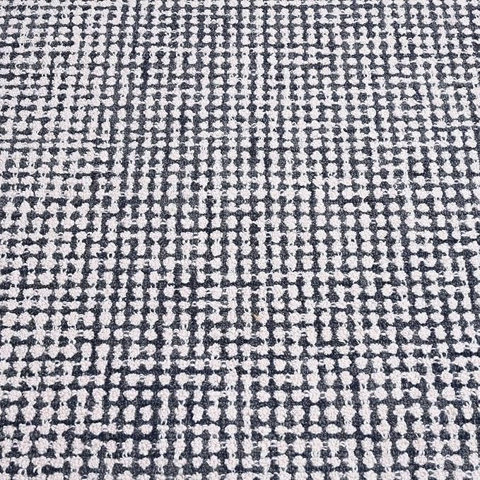 Hand-Tufted 100% Wool Pile Area Rug – Geometric Textured Grid Check Pattern – Thick and Durable Floor Carpet for Bedroom, Living Room, Kids Room, and Dining Area (Charcoal Gray, 8' x 12')