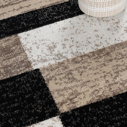 Superior Indoor Area Rug, Jute Backing, Plush Modern Rugs for Entryway, Kitchen Floors, Office Floor Cover, Color Block Rugs, Rockwood Collection, 3' x 5', Ivory/Beige