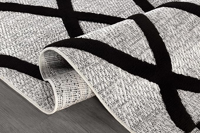 CAMILSON Modern Rug 8x10 Luxury Diamond Pattern Micro Loop Area Rugs Soft High-Low Pile Stain Resistant Easy to Clean Non-Shedding Durable Living Room Bedroom Indoor Carpet (Black/Gray)