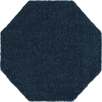 Unique Loom Solid Shag Collection Area Rug (6' 1" Octagon, Sapphire Blue/ Navy Blue)