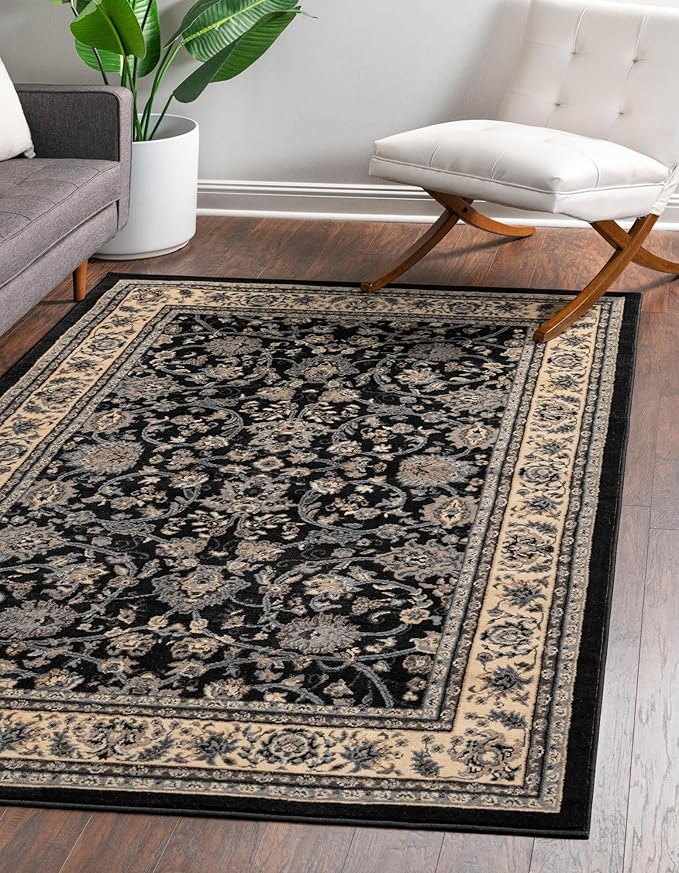 Rugs.com Yasmin Collection Rug – 5' x 8' Black Medium Rug Perfect for Bedrooms, Dining Rooms, Living Rooms
