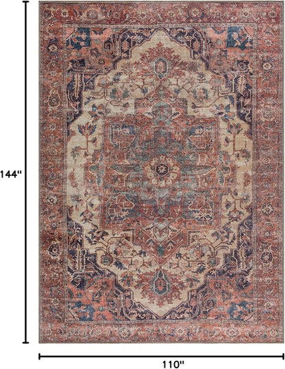 Bloom Rugs Washable 9' x 12' Rug - Beige/Terracotta Traditional Area Rug for Living Room, Bedroom, Dining Room, and Kitchen - Exact Size: 9' x 12'