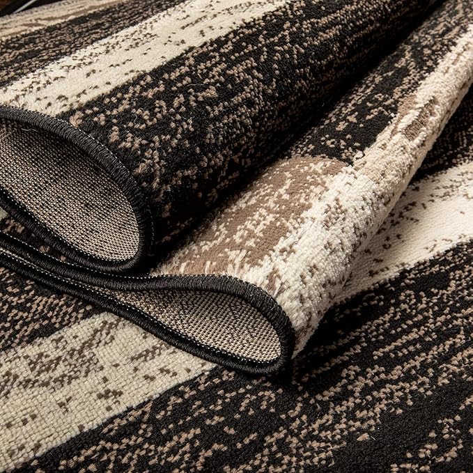 Superior Rockwood 3 Piece Indoor Area Rug Set, Jute Backing, Modern Color Block Decor for Hallway, Entry, Office, Kitchen, Living Room Floors, Plush Rugs, 2' 7" x 8', 5' x 8', 8' x 10', Chocolate