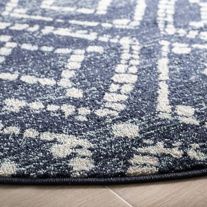 SAFAVIEH Adirondack Collection 6' Round Navy/Ivory ADR131N Modern Diamond Distressed Non-Shedding Dining Room Entryway Foyer Living Room Bedroom Area Rug
