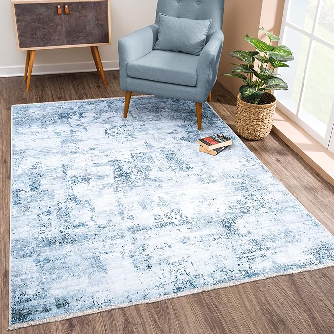 Bloom Rugs Caria Washable Non-Slip 8x10 Rug - Blue/Gray Modern Abstract Area Rug for Living Room, Bedroom, Dining Room, and Kitchen - Exact Size: 7'8" x 10'