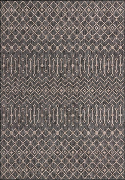 Unique Loom Outdoor Trellis Collection Area Rug - Tribal Trellis (10' x 14' 1" Rectangle, Charcoal Gray/ Natural)