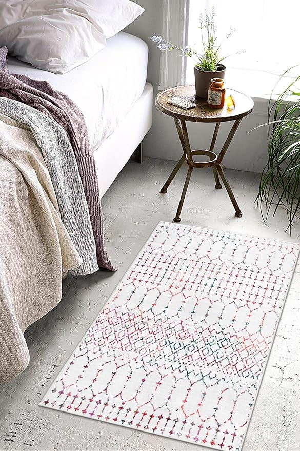 Lahome Moroccan Indoor Door Mats for Entryway 2x3 Area Rug Non-Slip Backing Washable Rug for Kitchen Low-Profile Throw Soft Bath Rug, Colorful Print Distressed Front Door Rugs for Entrance Bedside