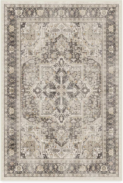 RUGGABLE Washable Vintage Area Rug – Kamran Hazel 4x6, Stain-Resistant, Non-Slip – Medium Machine Washable Rugs for Living Room, Bedroom, Hallway, Entryway & Office–with Cushioned Pad