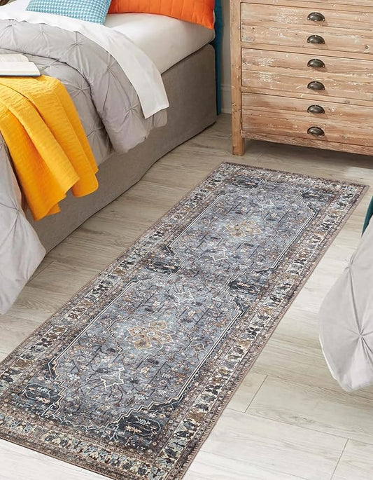 Keen Home Design 2x10 Rug - Machine Washable Runner Rug with Non-Slip Backing, Ideal for Hallway, Entryway, Kitchen, Laundry Room - Vintage, Easy Clean, Durable, Low Pile - (2'6" x 10')