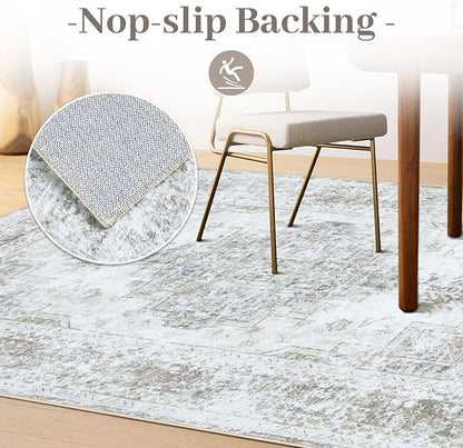 Entryway Rug 2x3 Vintage Rugs, Machine Washable Small Area Rug Retro Medallion Distressed Rugs Non-Slip Soft Low Pile Throw Rug for Entryway Bedroom Bathroom Hallway Kitchen(Taupe,2'x3')