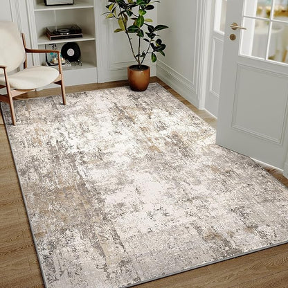 3x4 Washable Area Rug Brown Grey Abstract Entryway Office Throw Rug Neutral Modern Non Slip Soft Low Pile Small Carpet for Kitchen Living Room Bedroom Entrance