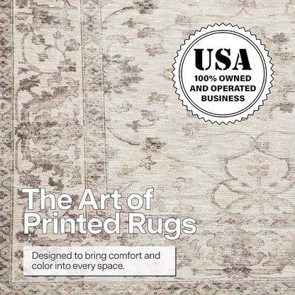 ReaLife Rugs Machine Washable Area Rug - Living Room Bedroom Bathroom Kitchen Entryway Office - Padded Crease Free Stain Resistant Premium - Boho Farmhouse Vintage- BEV- Beige - 2'x 3'
