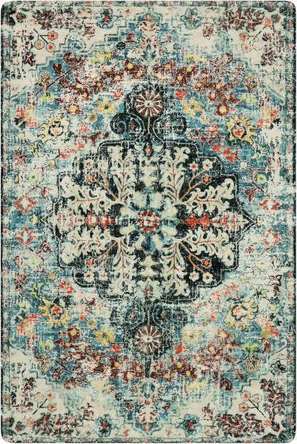 Lahome Area Rugs 6x9, Washable Area Rugs for Living Room Non Slip Bedroom Dining Room Rug, Large Bohemian Soft Stain Resistant Indoor Floor Carpet for Apartment Nursery Kids Room, Teal