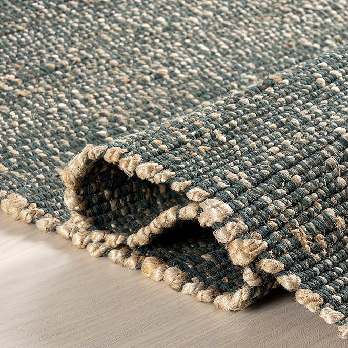 Nuloom Elfriede Handmade, Green/Natural, 5' x 8', Jute & Cotton, Textured and Earthy, High Traffic, Stain Resistant, Easy Clean, Durable Area Rug for Bedroom, Living Room, Dining, Entryway