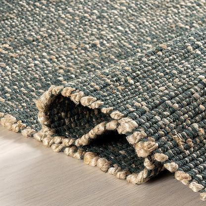 Nuloom Elfriede Handmade, Green/Natural, 5' x 8', Jute & Cotton, Textured and Earthy, High Traffic, Stain Resistant, Easy Clean, Durable Area Rug for Bedroom, Living Room, Dining, Entryway