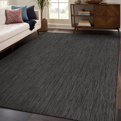 Beverly Rug Indoor Outdoor Rug 10x14, Washable Outside Carpet for Patio, Deck, Porch, Solid Modern Area Rug, Water Resistant, Dark Gray