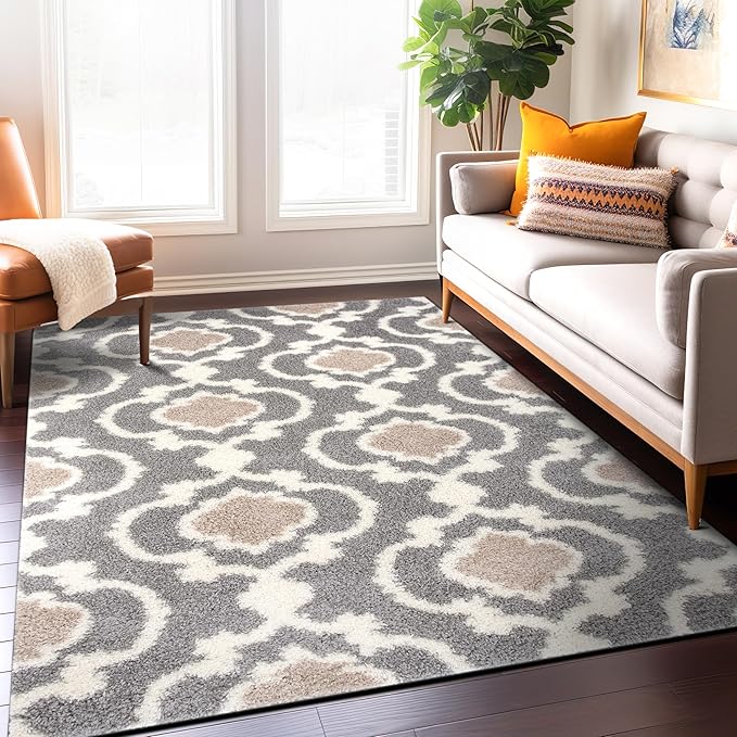 Rugshop Cozy Moroccan Trellis Gray/Cream 5'3" x 7'3" Indoor Shag Area Rug
