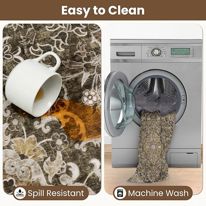 Washable Area Rug 6x9 | Non Slip Area Rug for Living Room, Bedrooms, Dining Room | Ultra-Soft Flannel Carpet Area with Rubber Backing (Dark Sage, 6x9)
