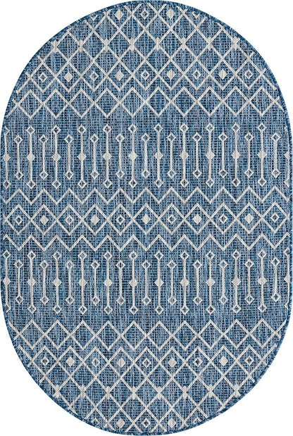 Unique Loom Outdoor Trellis Collection Area Rug - Tribal Trellis (4' 1" x 6' 1" Oval, Blue/ Ivory)