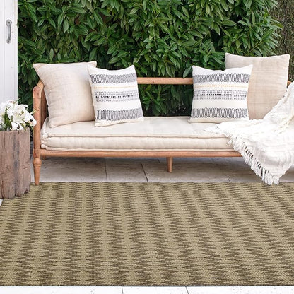 FH Home Flat Woven Outdoor Rug - Waterproof, Easy to Clean, Stain Resistant - Premium Polypropylene Yarn - Geometric - Patio, Deck, Porch, Balcony, Laundry Room - Giza - Sand - 3ft 11 in x 5ft 6in