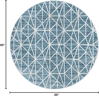 Rugs.com Lattice Trellis Collection Rug – 8 Ft Round Blue Low-Pile Rug Perfect for Kitchens, Dining Rooms