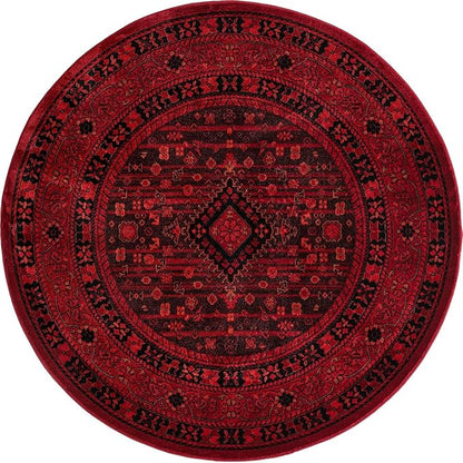 Unique Loom Tekke Collection Area Rug - Sheibani (5' Round, Red/ Black)