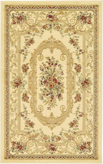 Unique Loom Versailles Collection Traditional Classic Floral Motif Area Rug (3' 3 x 5' 3 Rectangular, Ivory/ Tan)
