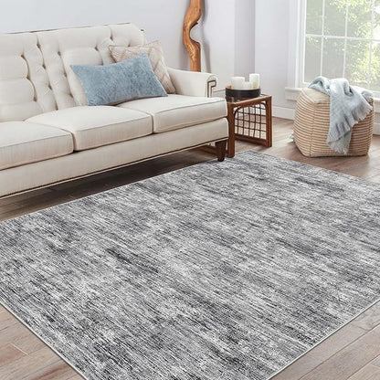 RUGSREAL Washable Rug 10x13 for Living Room Modern Abstract Area Rug Non-Slip Contemporary Bedroom Rug Stain Resistant Aesthetic Accent Floor Carpet Foldable Solid Rug for Home Office, Ivory/Grey