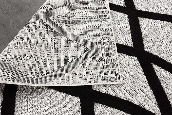 CAMILSON Modern Rug 5x7 Luxury Diamond Pattern Micro Loop Area Rugs Soft High-Low Pile Stain Resistant Easy to Clean Non-Shedding Durable Living Room Kitchen Indoor Carpet (Black/Gray)