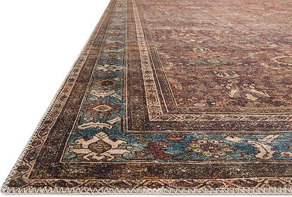 Loloi Layla Collection LAY-01 Brick/Blue 3'-6" x 5'-6" .13" Thick Accent Rug, Soft, Durable, Vintage Inspired, Distressed, Low Pile, Non-Shedding, Easy Clean, Printed, Living Room Rug