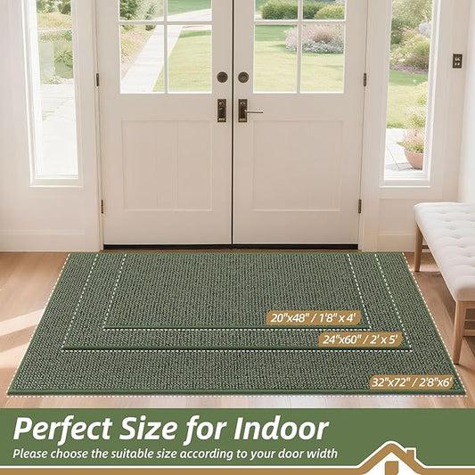 BEQHAUSE Dirt Trapper Door Mat 20" x 48", Non-Slip Washable Doormats Entrance Mat, Dirt Resistant and Absorbent Welcome Mat, Low Profile Floor Mats for Front Back Door and Entryway, Green