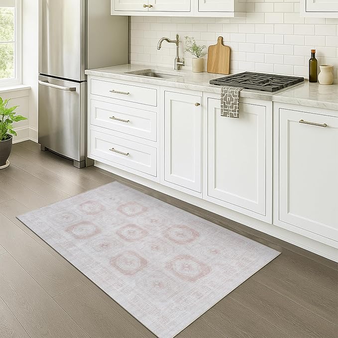 Fame Rugs Turkish Rug. Washable Vintage Oriental Antique Inspired Traditional Doormat Small Modern Area Rugs Luxury Entryway Entry Bedroom Bathroom Kitchen (405CB, 2'5 x 9'8)