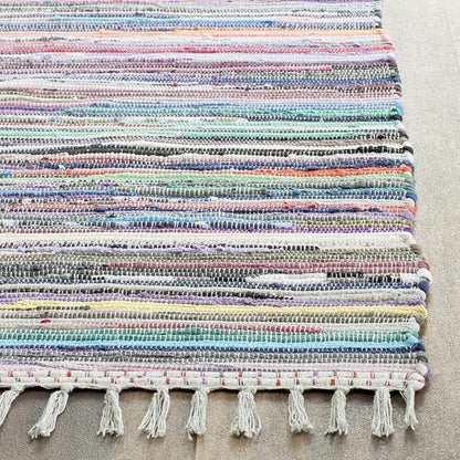 SAFAVIEH Rag Rug Collection Area Rug - 9' x 12', Grey & Multi, Handmade Boho Stripe Cotton, Ideal for High Traffic Areas in Living Room, Bedroom (RAR121M)